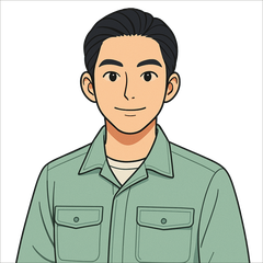 かねまるのプロフィール画像（作業着姿のイラスト）